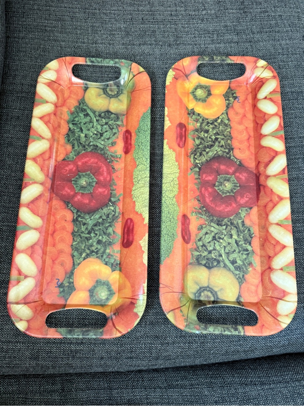 Vegetable Print Serving Tray - Orange & Red (2)